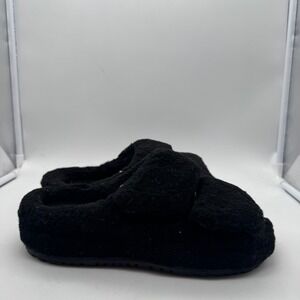 UGG Slip‎ On Slippers Black Wool Scuffs Fluff That Adult 7